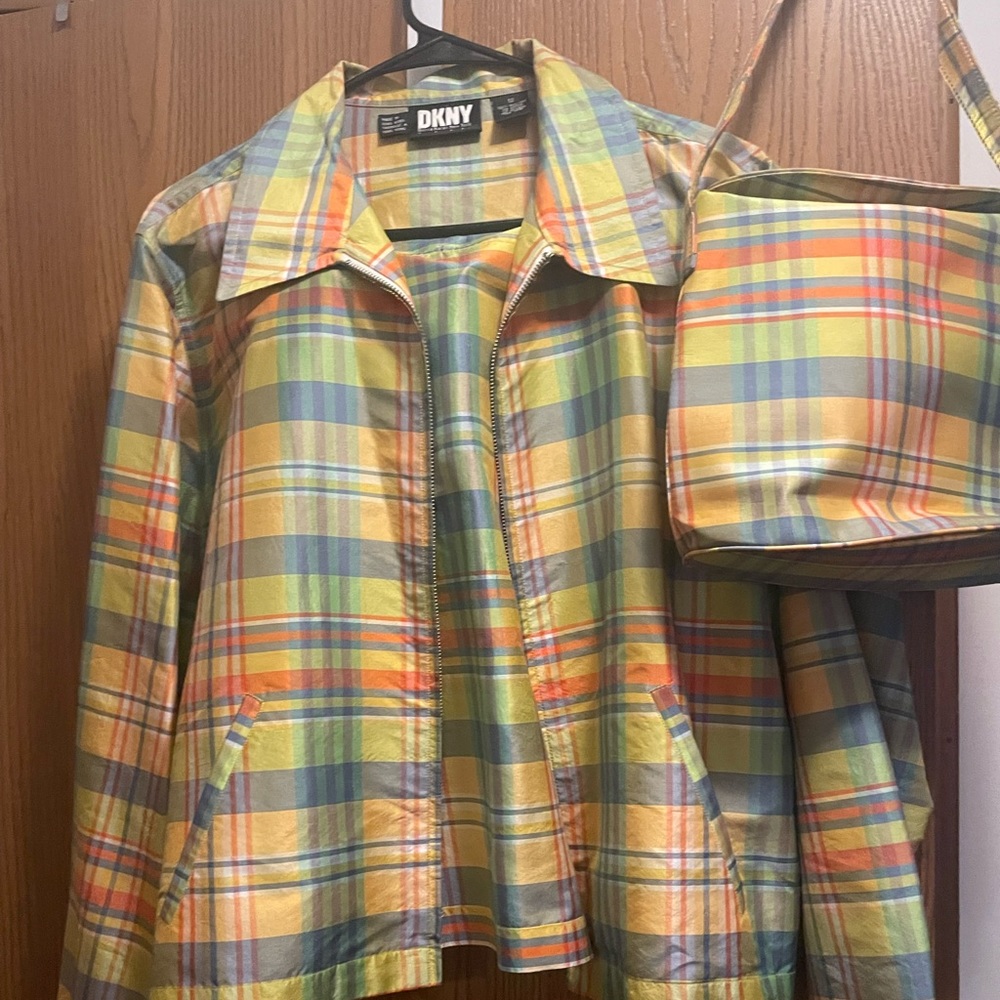 DKNY silk jacket and purse